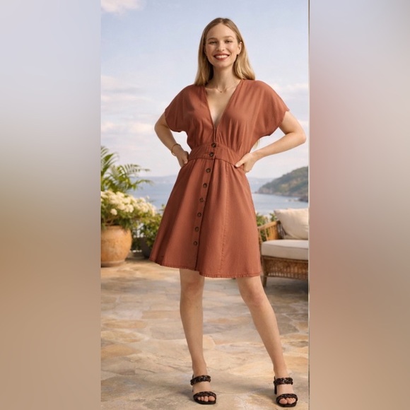 Quince Dresses & Skirts - Quince vintage Wash Tencel Button Down Front Sleeve Midi Sundress in L, NWT